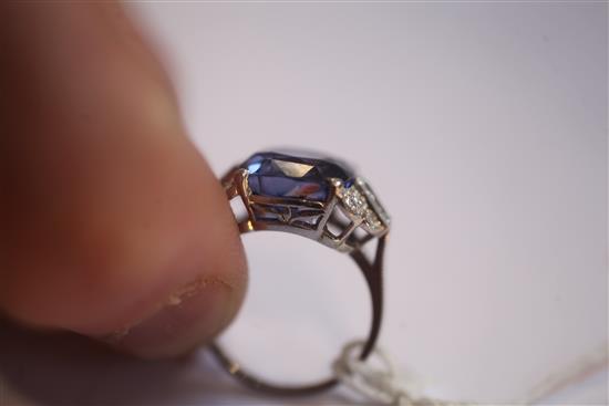 An attractive 1950s platinum, sapphire and diamond set dress ring, size J.